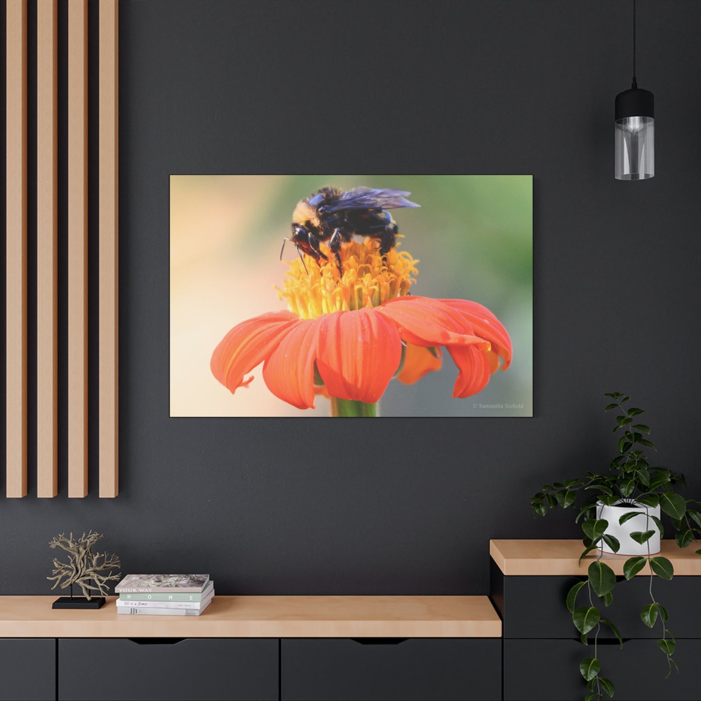 Bee on Flower Canvas Wall Art, Nature Decor, Floral Home Decoration, Gift for Bee Lovers, Pollinator Artwork, Eco-Friendly Wall Hanging