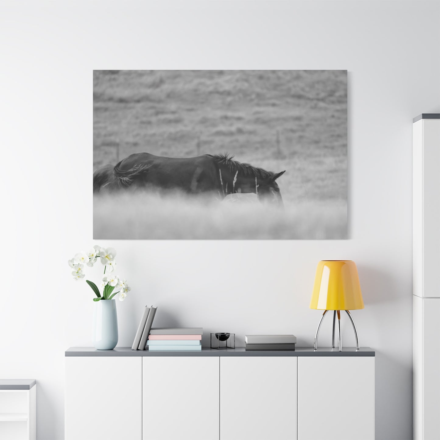 Black Horse Landscape Canvas Wall Art, Horse Lover Gift, Home Decor, Farmhouse Style, Rustic Wall Decor, Unique Art Piece