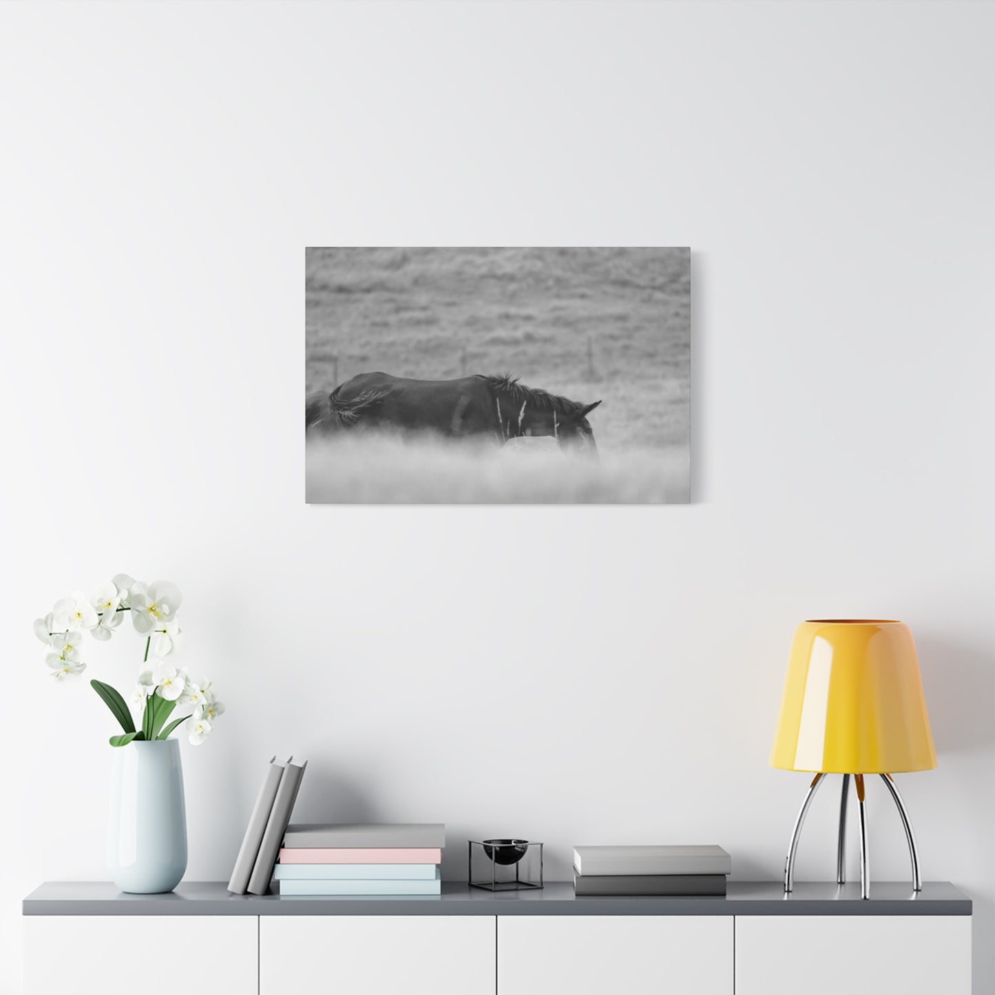 Black Horse Landscape Canvas Wall Art, Horse Lover Gift, Home Decor, Farmhouse Style, Rustic Wall Decor, Unique Art Piece
