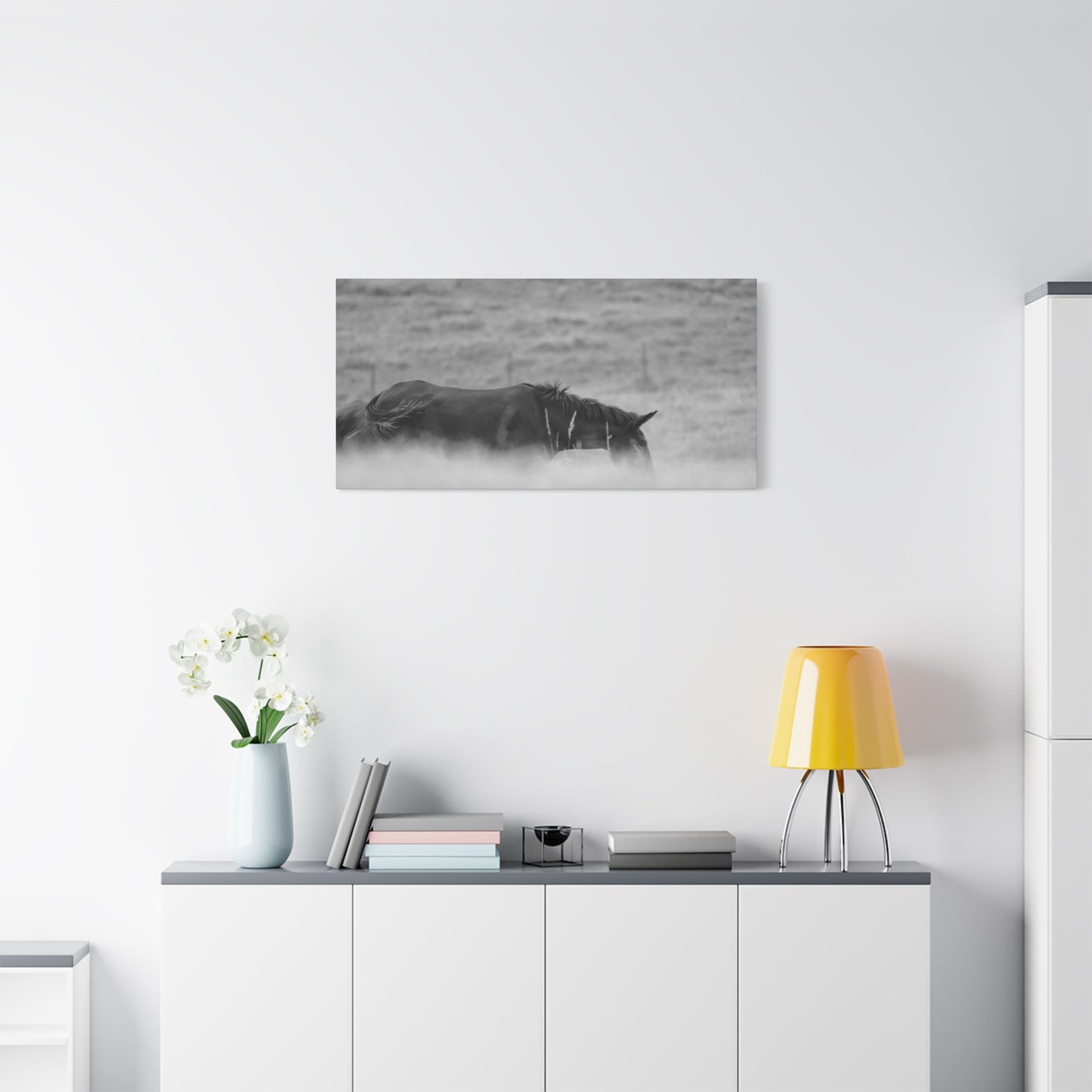 Black Horse Landscape Canvas Wall Art, Horse Lover Gift, Home Decor, Farmhouse Style, Rustic Wall Decor, Unique Art Piece