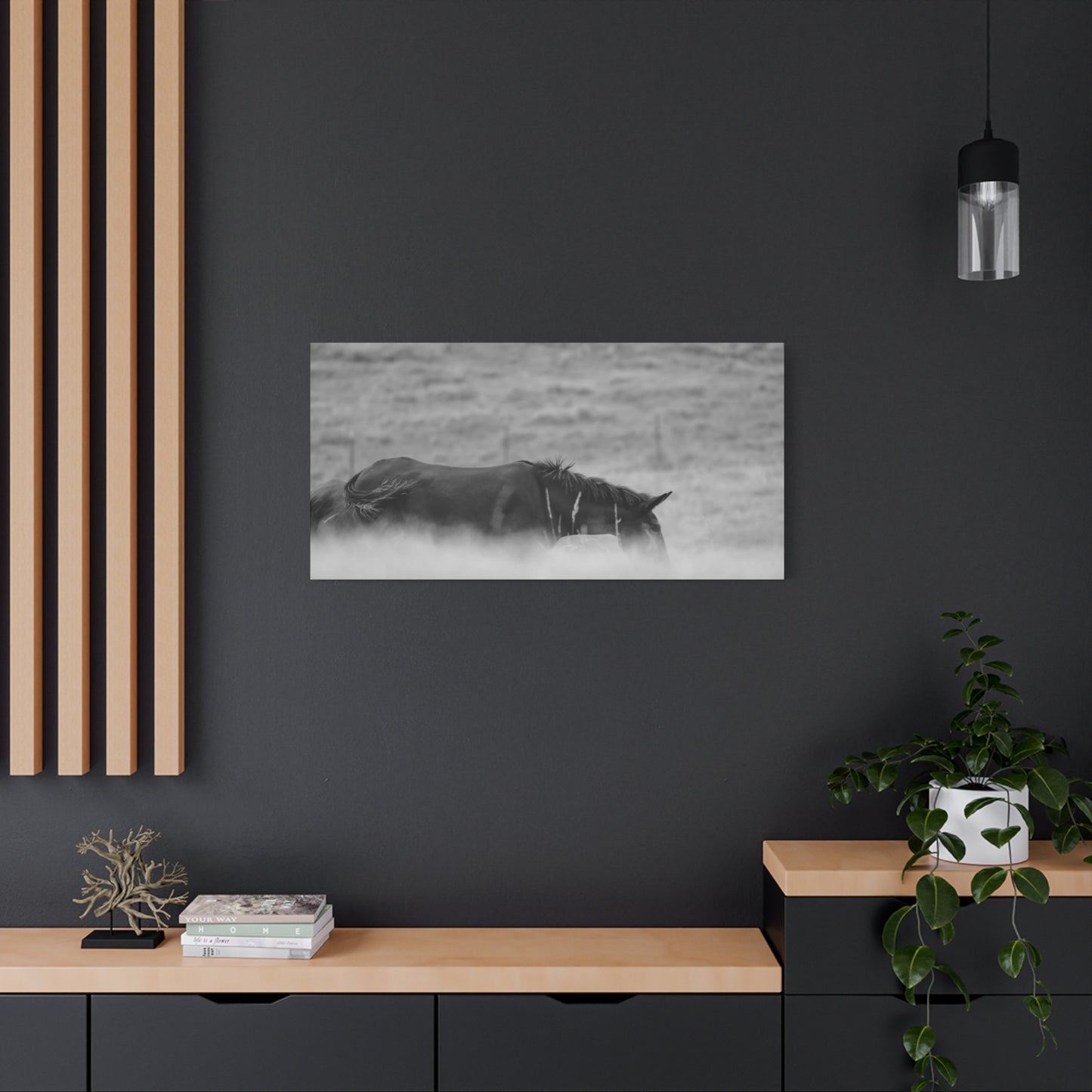 Black Horse Landscape Canvas Wall Art, Horse Lover Gift, Home Decor, Farmhouse Style, Rustic Wall Decor, Unique Art Piece