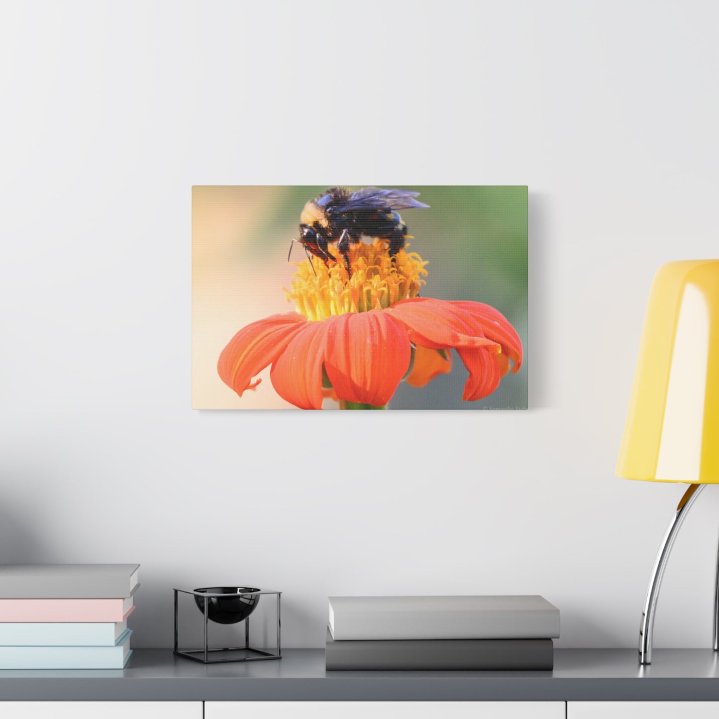 Bee on Flower Canvas Wall Art, Nature Decor, Floral Home Decoration, Gift for Bee Lovers, Pollinator Artwork, Eco-Friendly Wall Hanging