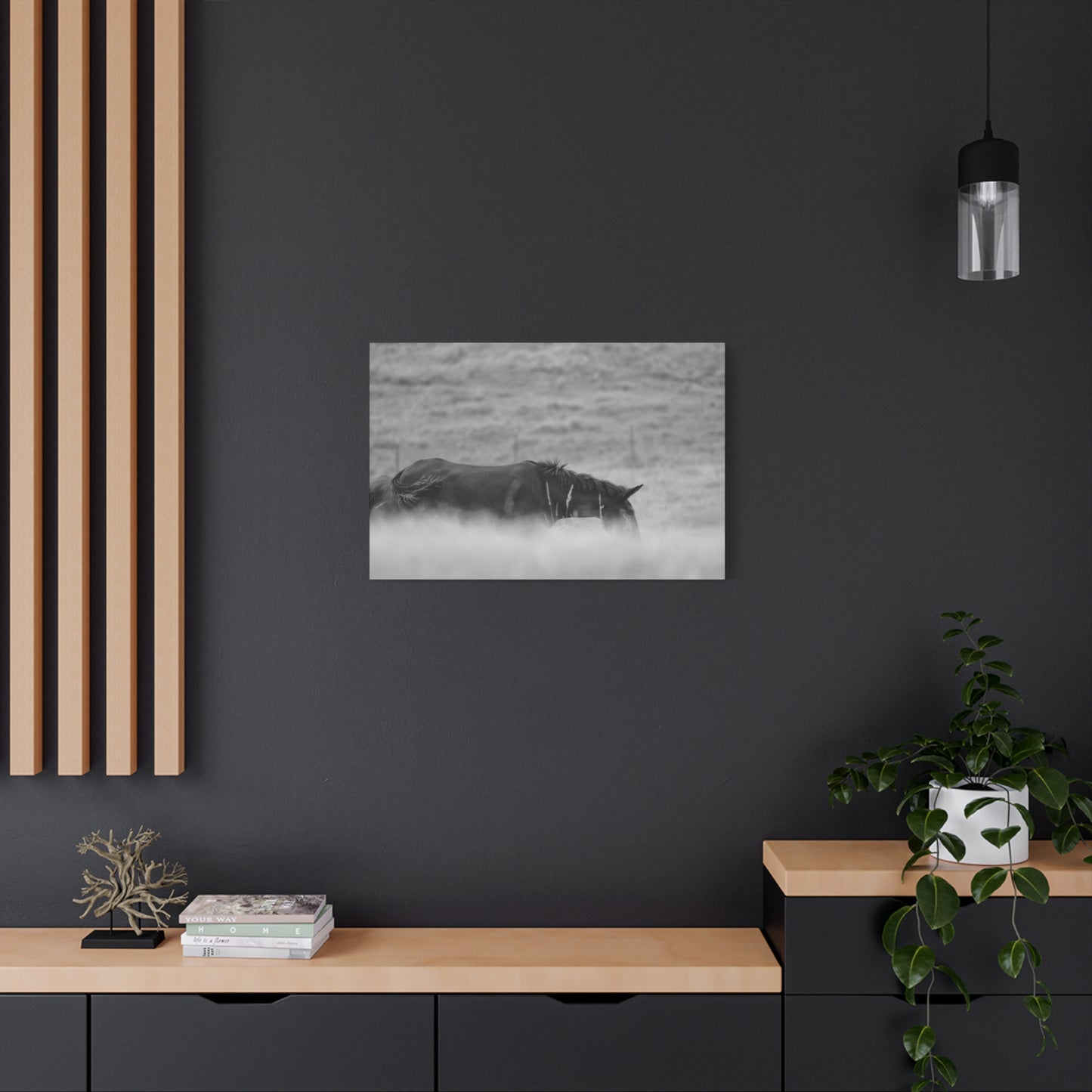 Black Horse Landscape Canvas Wall Art, Horse Lover Gift, Home Decor, Farmhouse Style, Rustic Wall Decor, Unique Art Piece