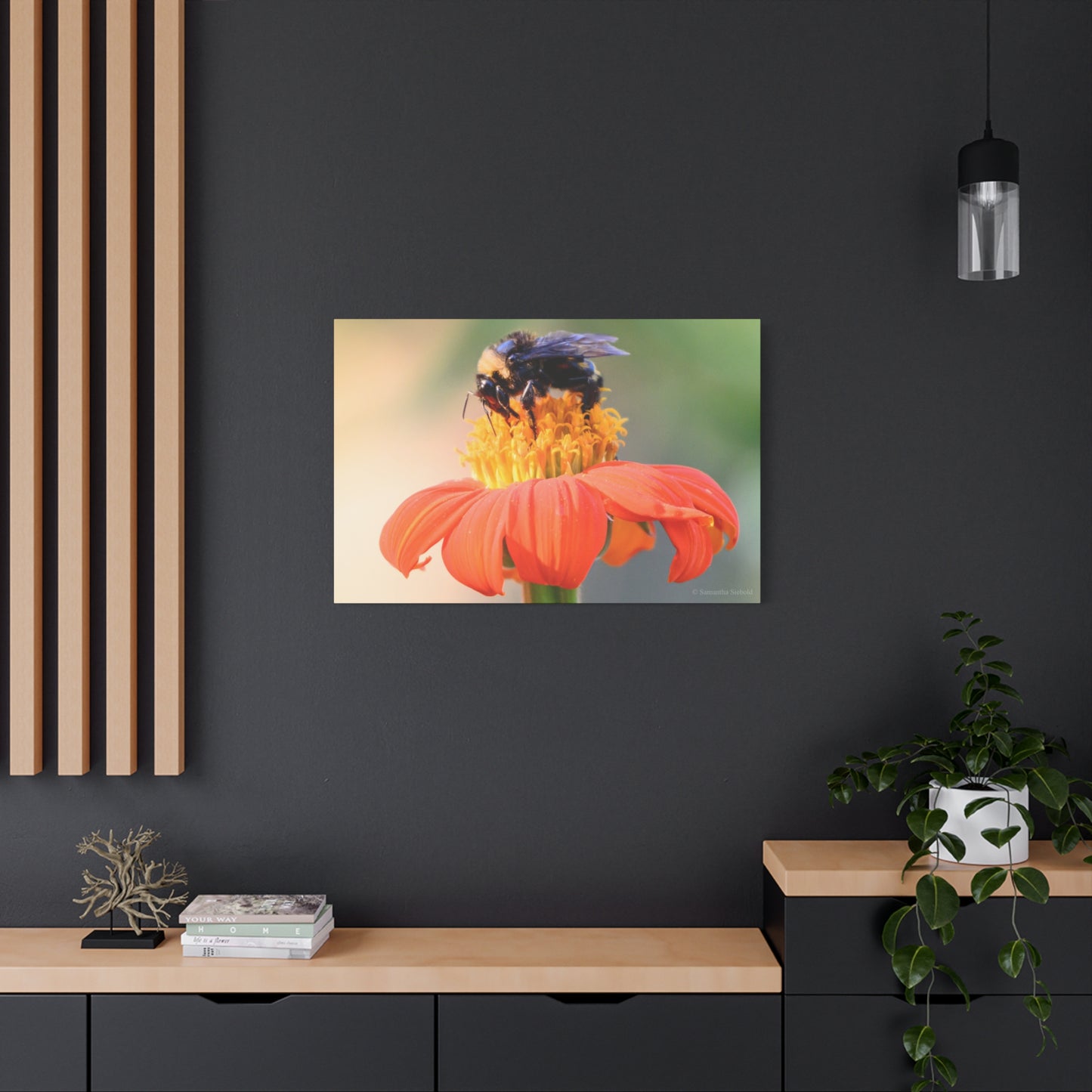 Bee on Flower Canvas Wall Art, Nature Decor, Floral Home Decoration, Gift for Bee Lovers, Pollinator Artwork, Eco-Friendly Wall Hanging