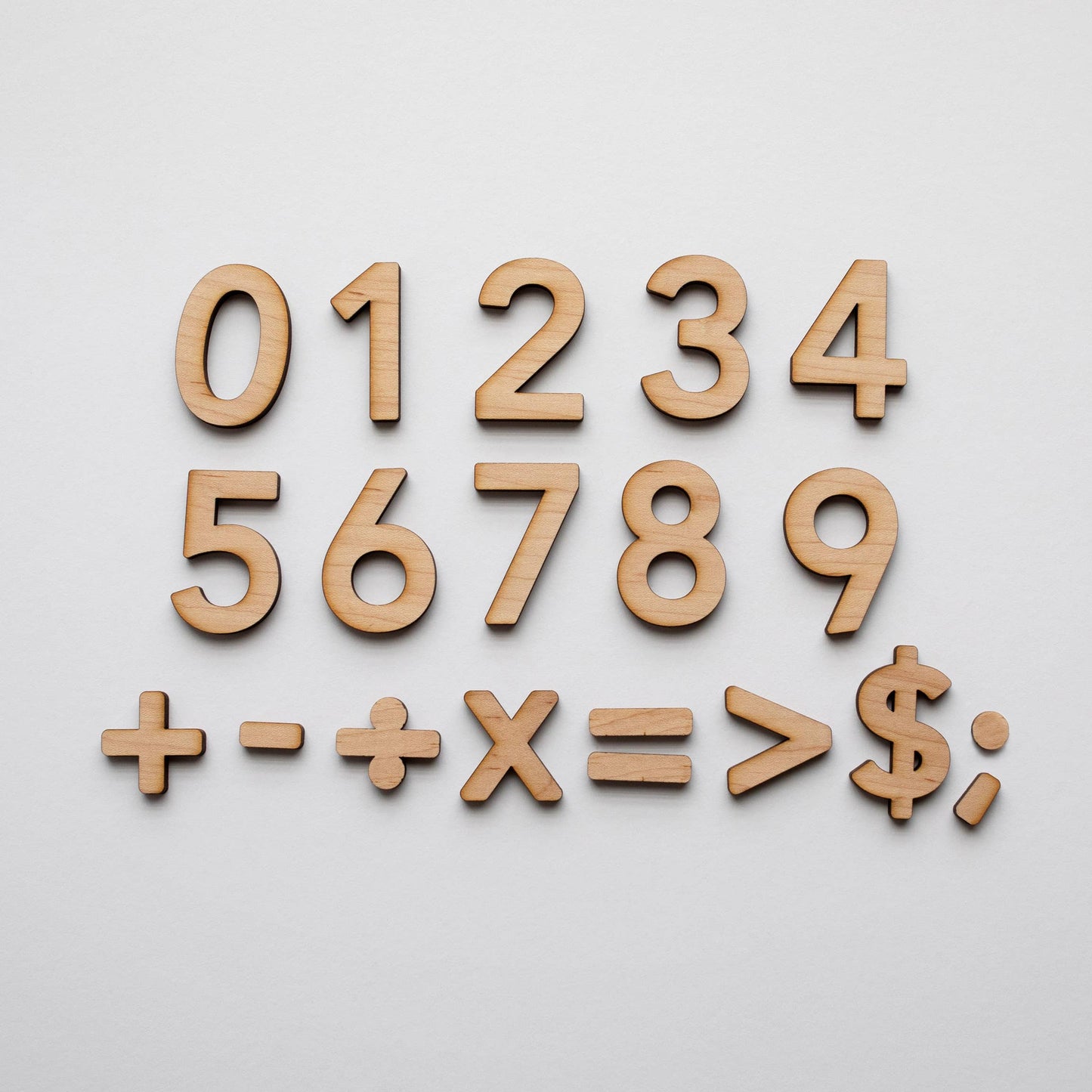 Wooden Number Set • Numerals & Math Equation Signs, Maple