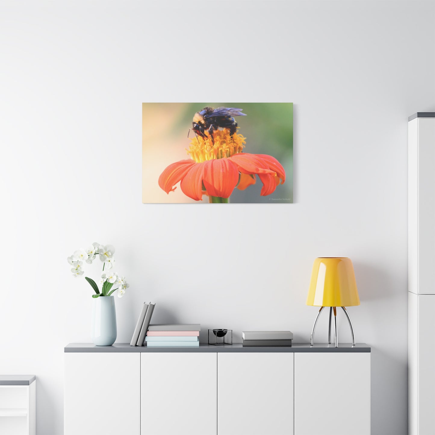 Bee on Flower Canvas Wall Art, Nature Decor, Floral Home Decoration, Gift for Bee Lovers, Pollinator Artwork, Eco-Friendly Wall Hanging