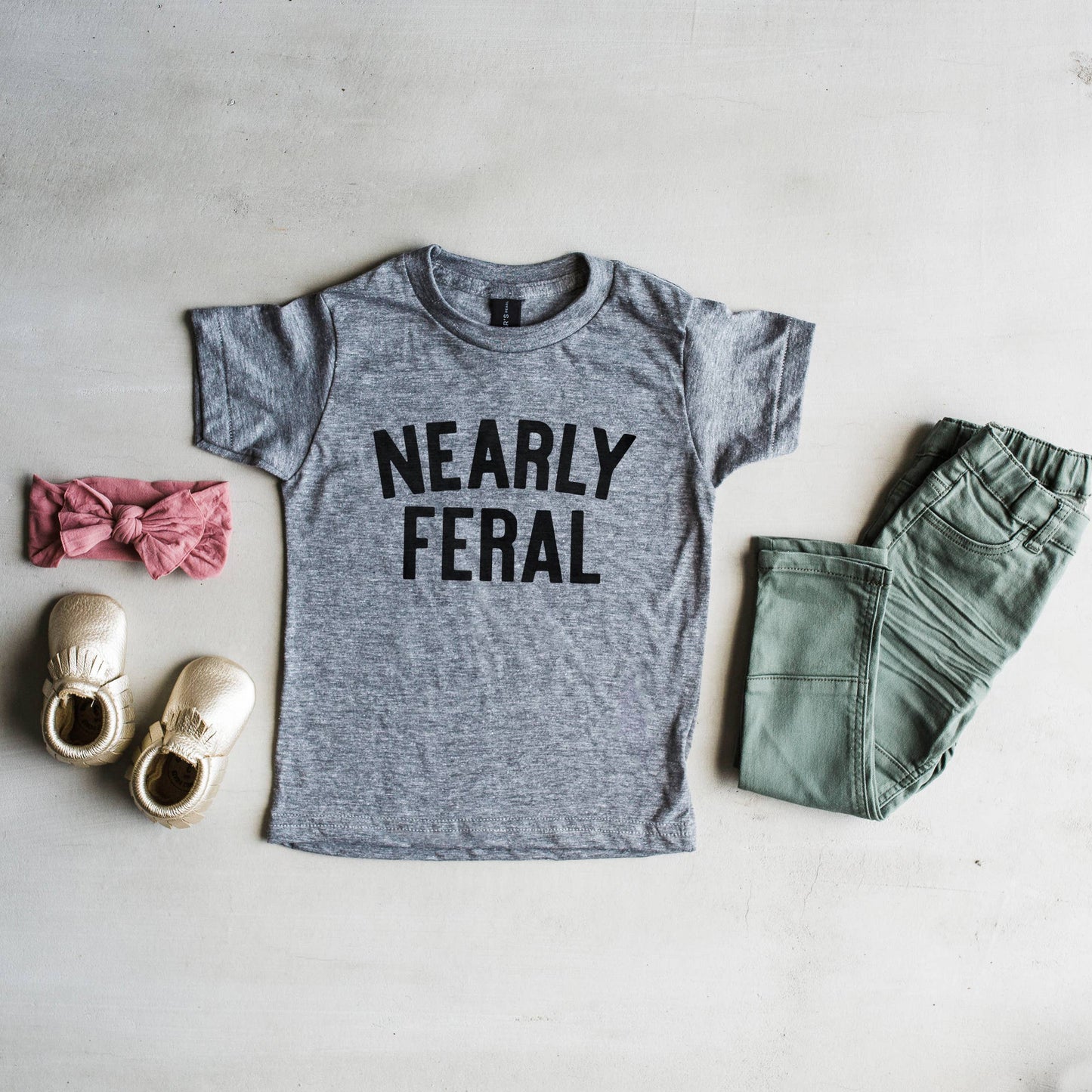 Nearly Feral Kids Tee
• Gray: 3T