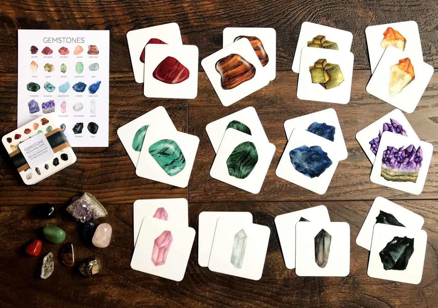 Gemstones Matching Game, Set of 24 Cards
