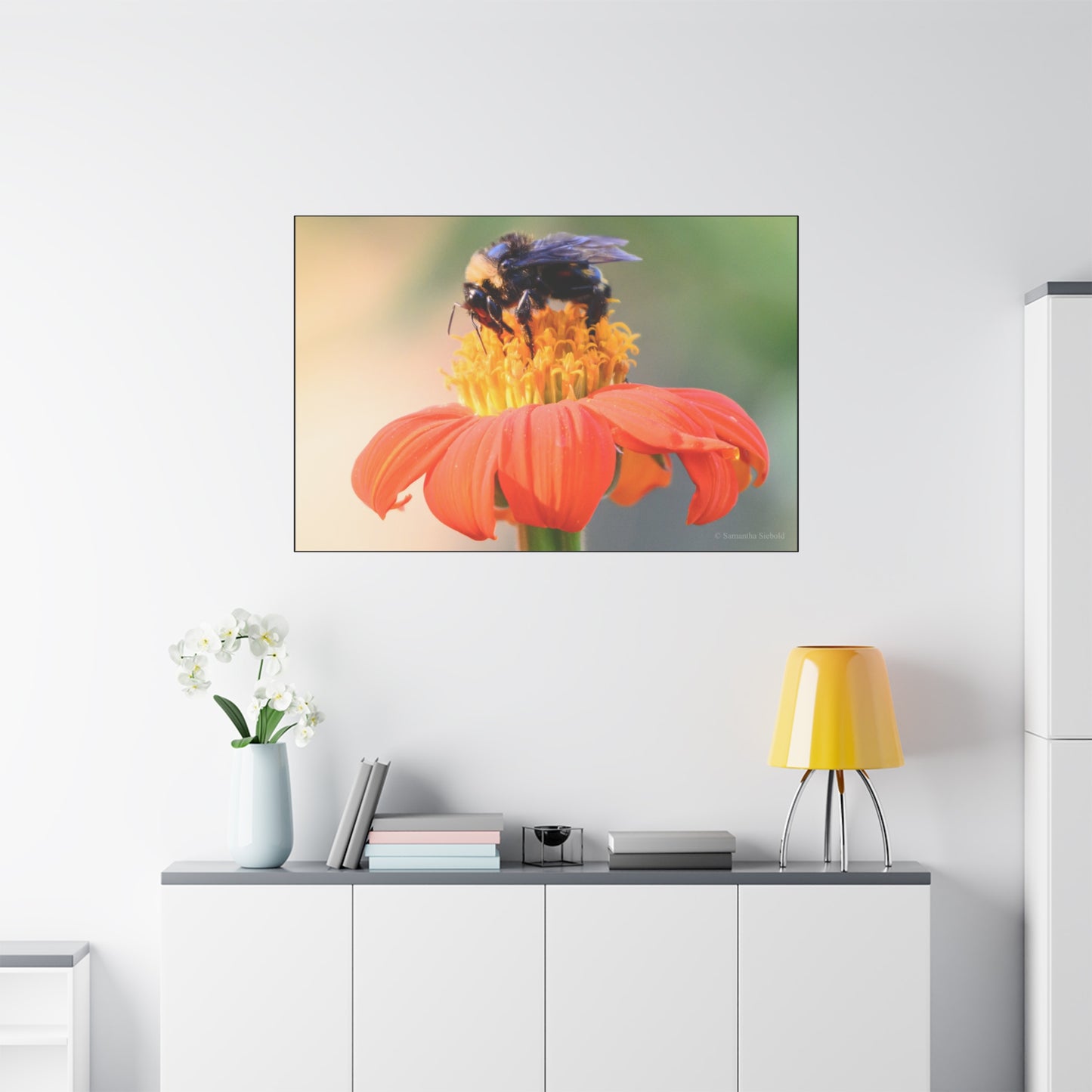 Bee on Flower Canvas Wall Art, Nature Decor, Floral Home Decoration, Gift for Bee Lovers, Pollinator Artwork, Eco-Friendly Wall Hanging
