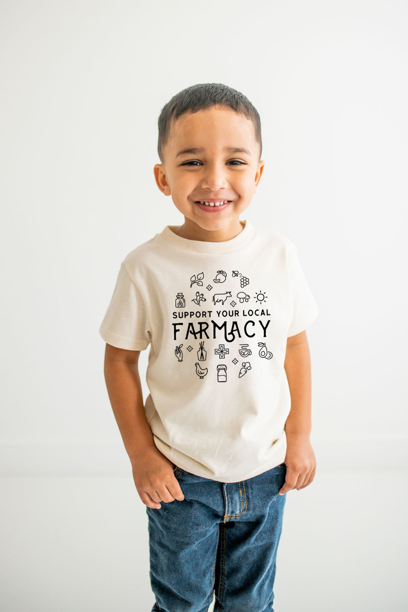 Support Your Local Farmacy Kid Shirt | Eco Friendly Farm Tee: HEATHER OLIVE / 12-18M TSHIRT