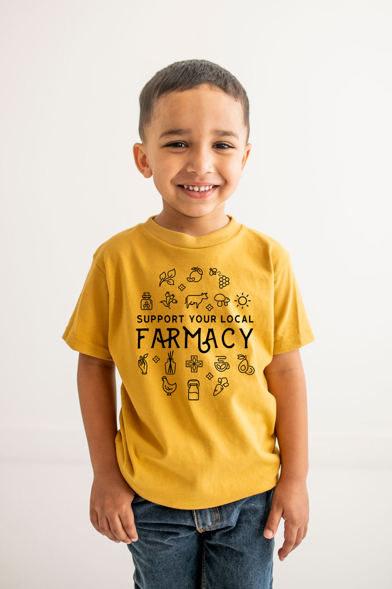 Support Your Local Farmacy Kid Shirt | Eco Friendly Farm Tee: HEATHER OLIVE / 12-18M TSHIRT
