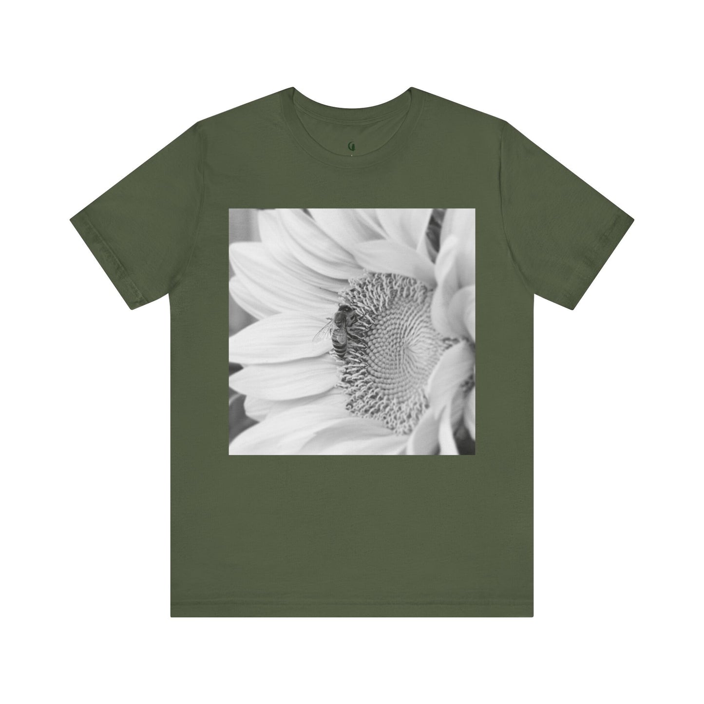 Honey Bee & Sunflower Tee, Black White Nature Photo T-shirt, Unisex Jersey Top, Garden Lover Gift, Floral Graphic Shirt, Short Sleeve Men