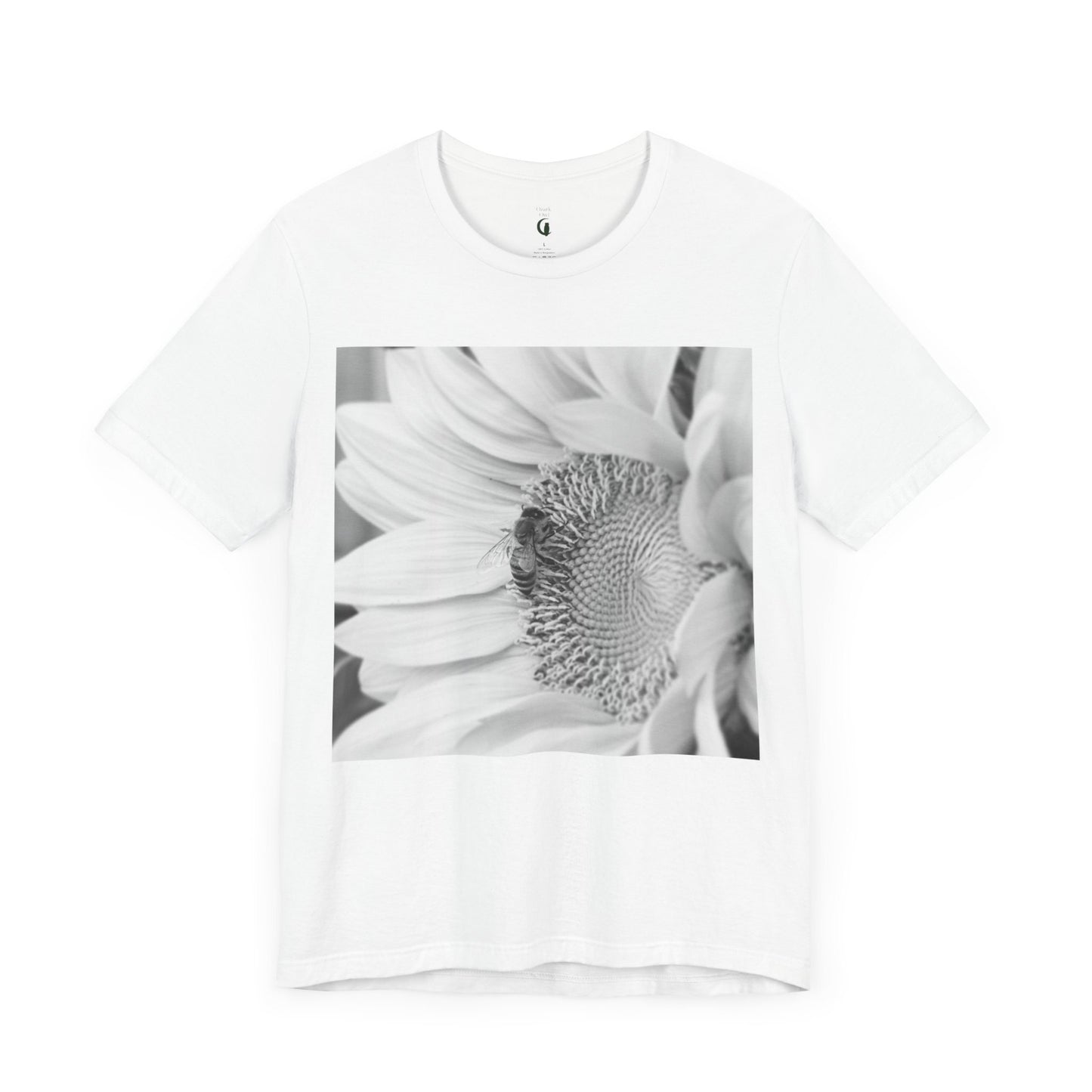 Honey Bee & Sunflower Tee, Black White Nature Photo T-shirt, Unisex Jersey Top, Garden Lover Gift, Floral Graphic Shirt, Short Sleeve Men
