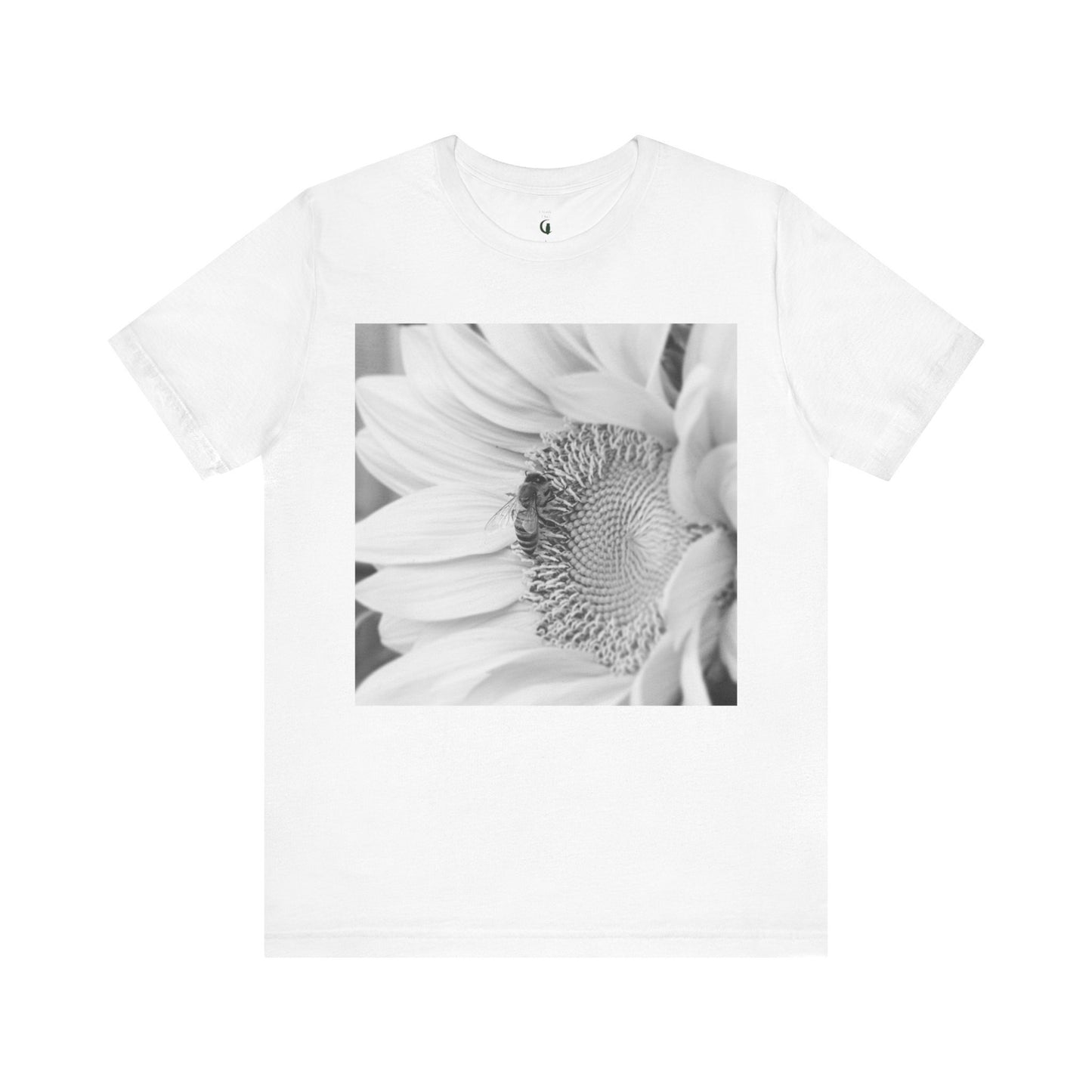 Honey Bee & Sunflower Tee, Black White Nature Photo T-shirt, Unisex Jersey Top, Garden Lover Gift, Floral Graphic Shirt, Short Sleeve Men