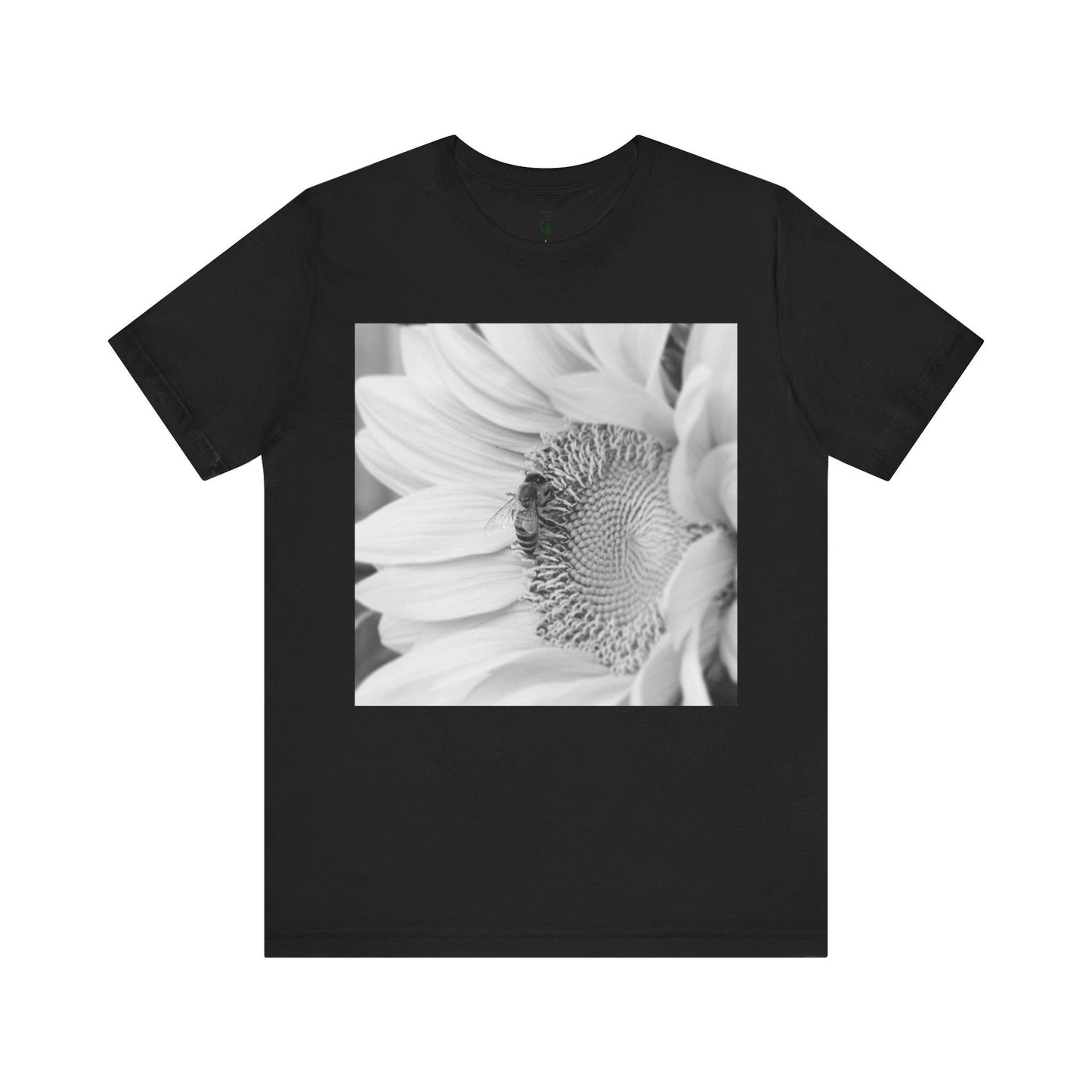 Honey Bee & Sunflower Tee, Black White Nature Photo T-shirt, Unisex Jersey Top, Garden Lover Gift, Floral Graphic Shirt, Short Sleeve Men